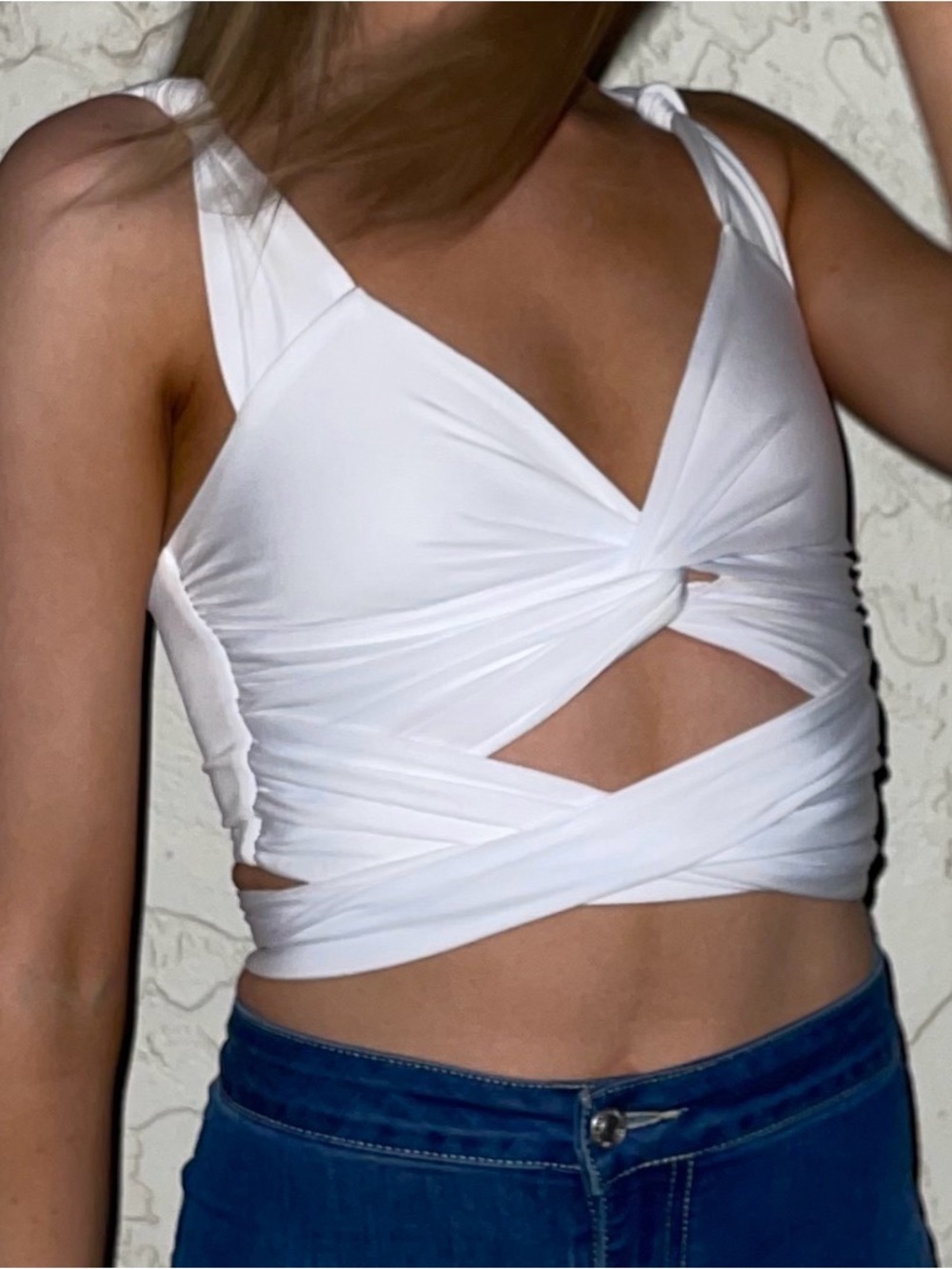 Princess Polly Lioness White Twist-Wrap Crop Top
